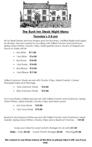 steak Menu (Rhys does cook exceedingly good Steaks!!